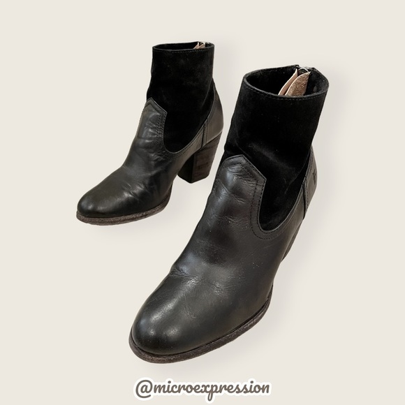 Frye Tessa Zip Short Black Suede Real Leather Zip Up Heeled Round Toe Ankle Boot - Picture 3 of 11